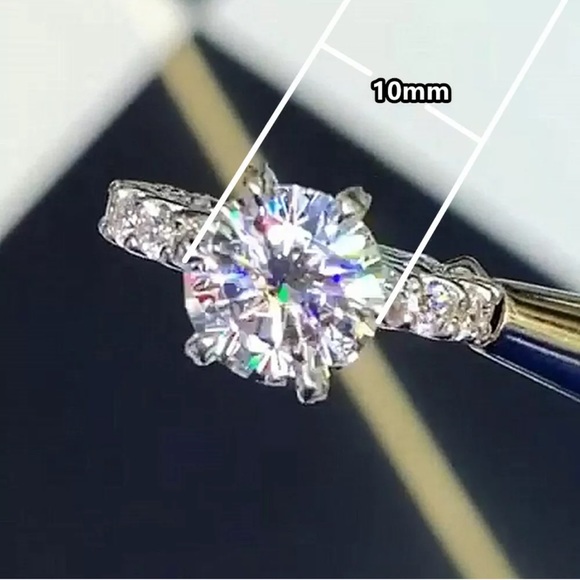 925 Silver Rings Round Cut White Sapphire Ring - Picture 5 of 5